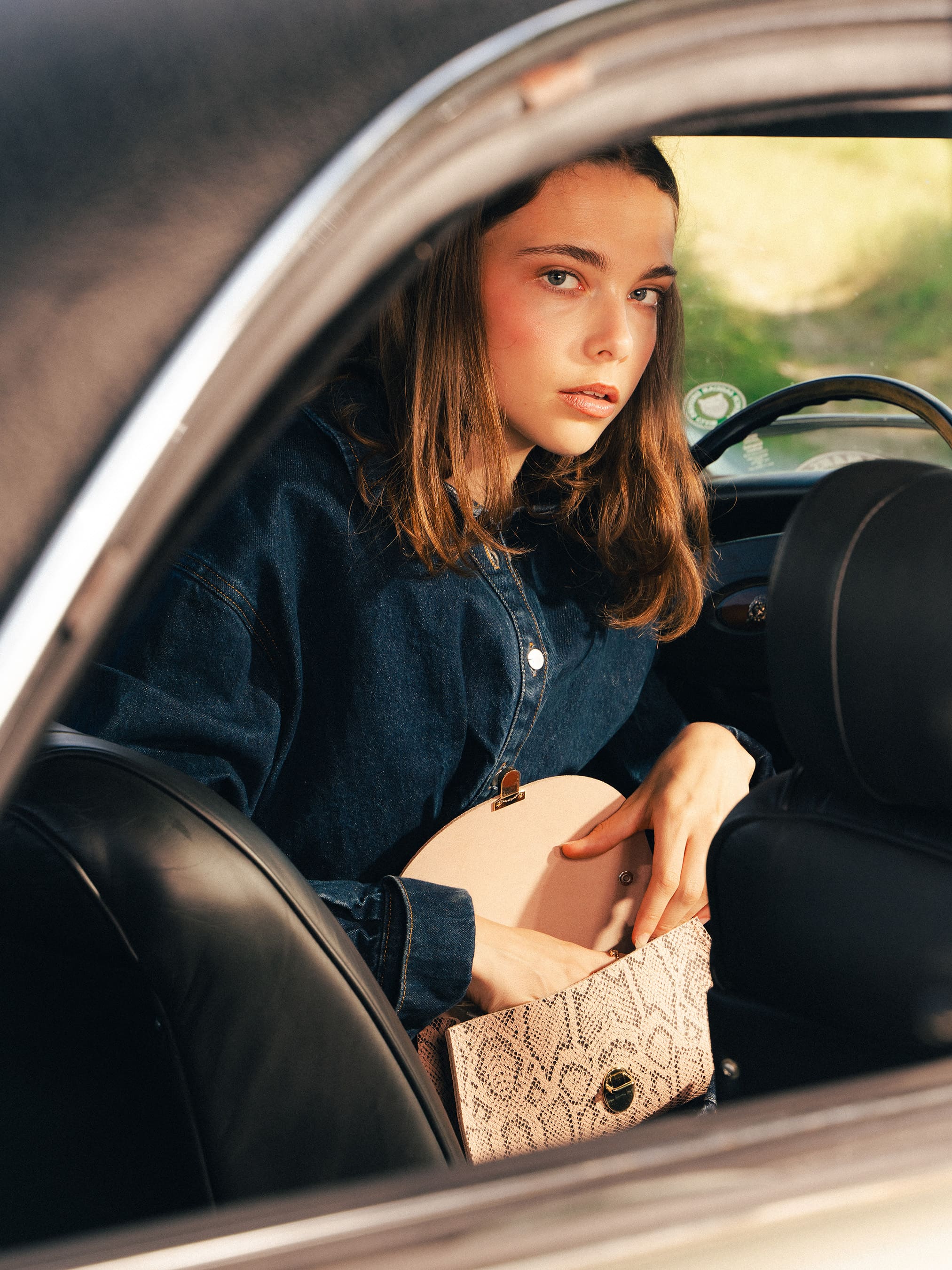 The Mini Poppy - Flax Matte Python & Slate Grey