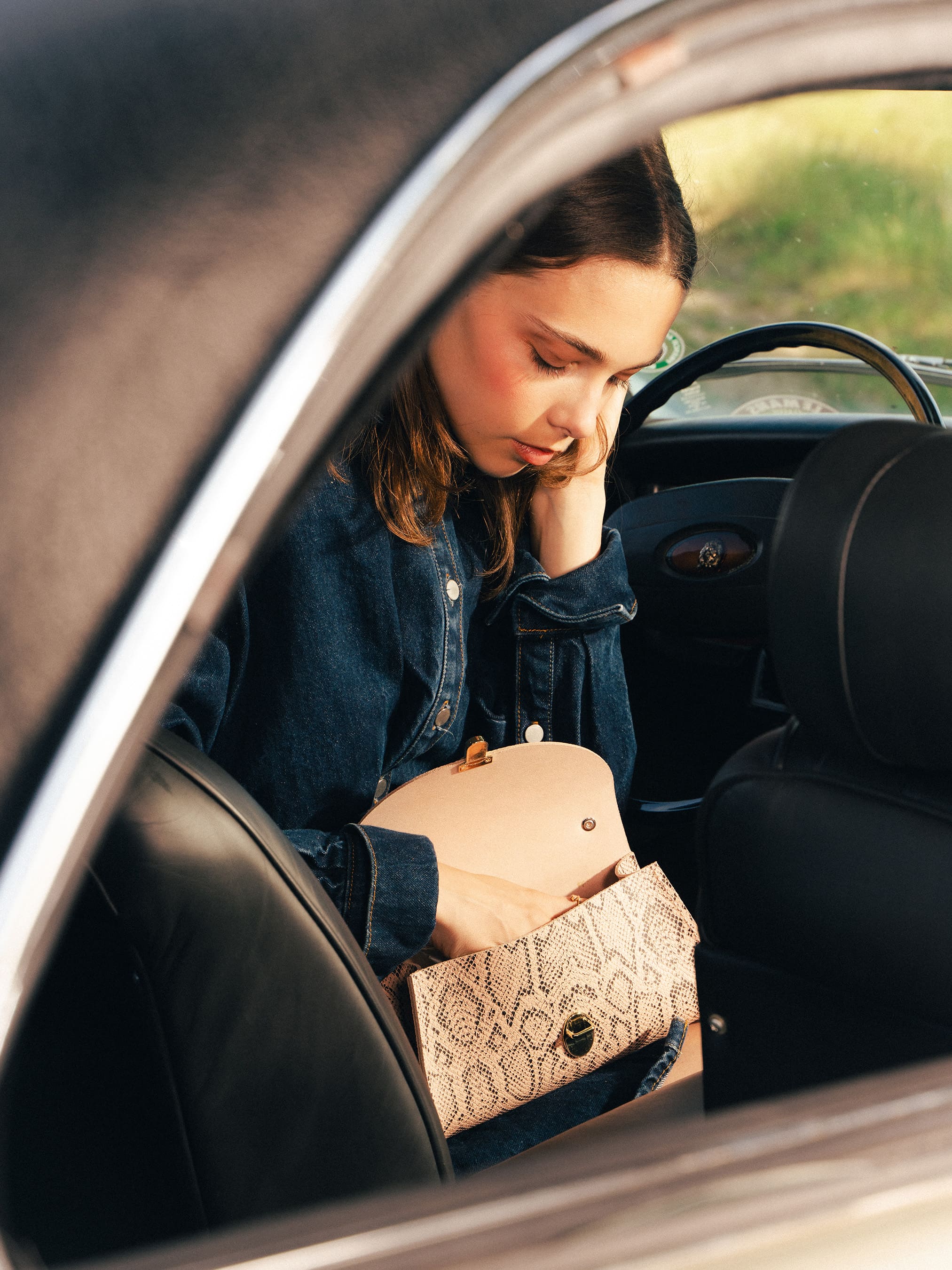 The Mini Poppy - Flax Matte Python & Slate Grey