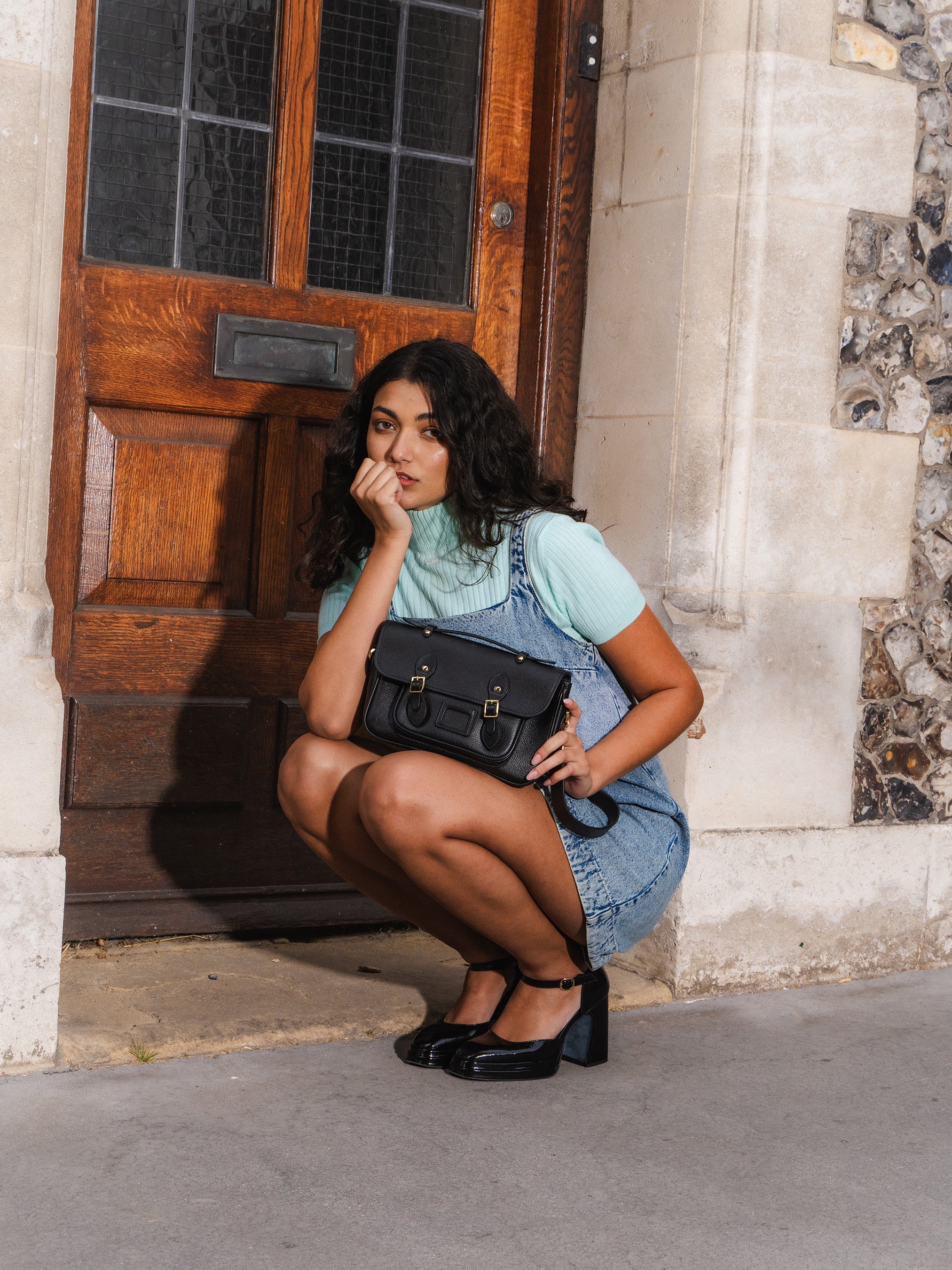 The Soft Satchel - Black Calf Grain