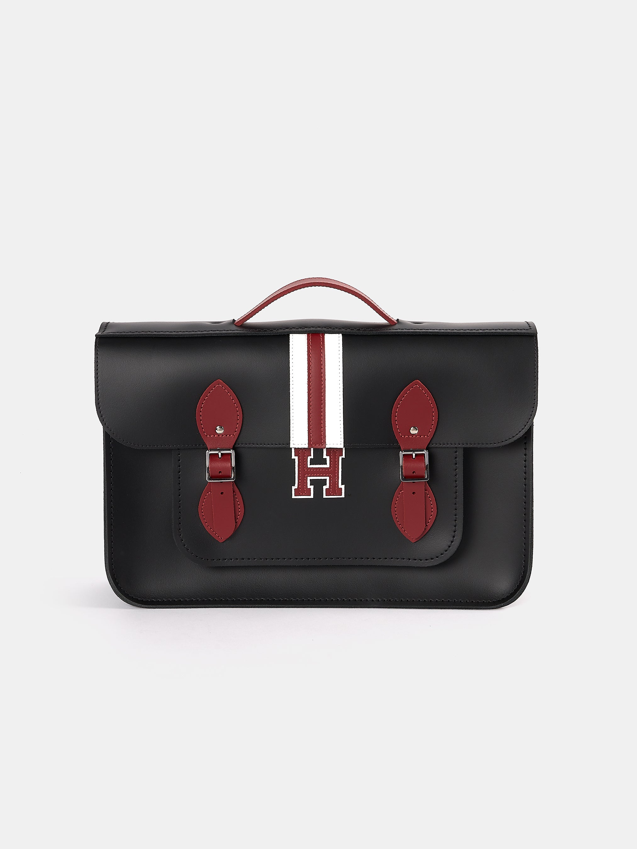15 Inch Batchel - Black with Harvard Stripe | British
