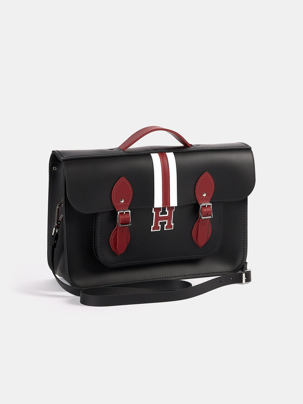 The 15 Inch Batchel - Black with Harvard Stripe