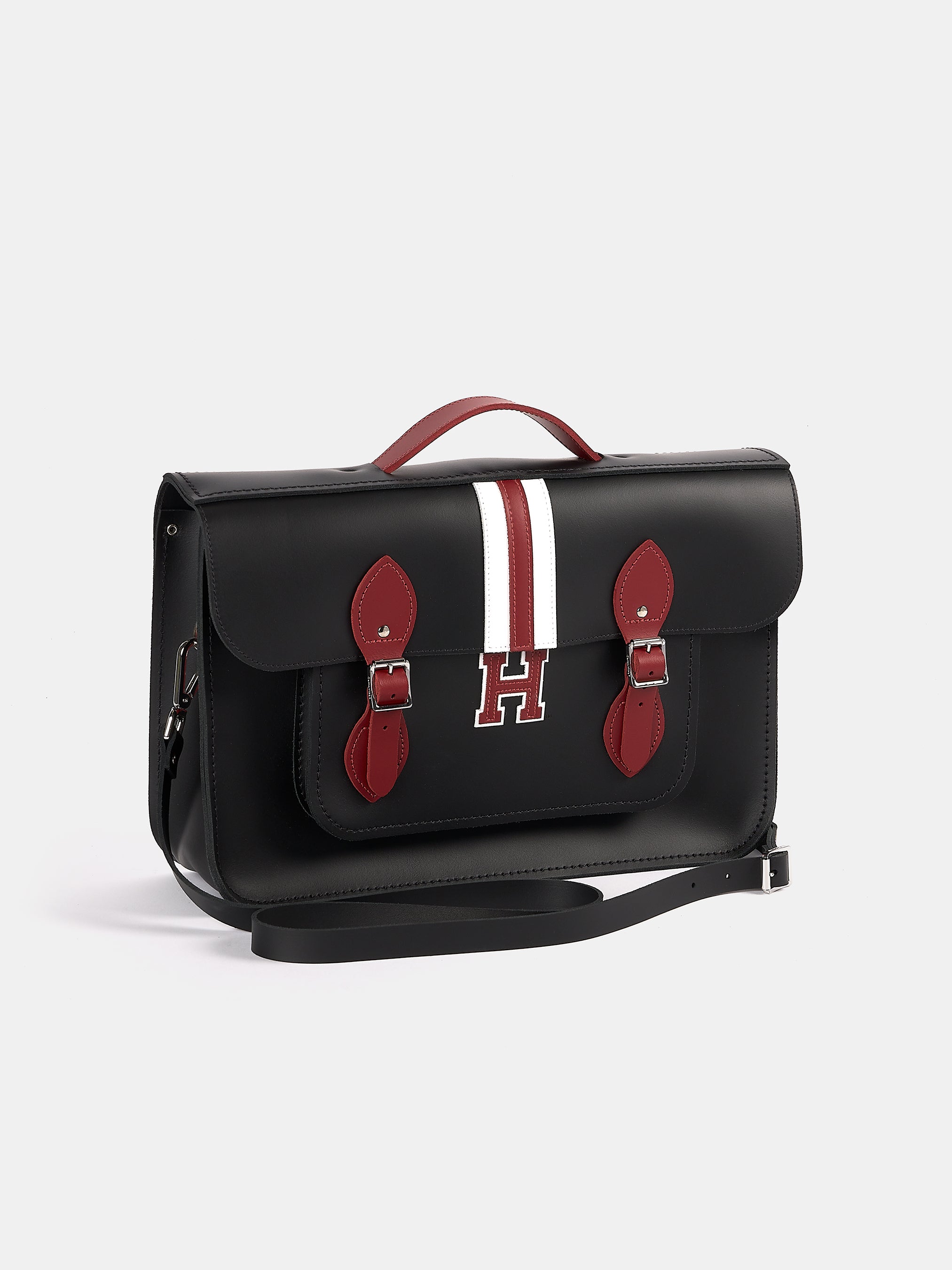The 15 Inch Batchel - Black with Harvard Stripe