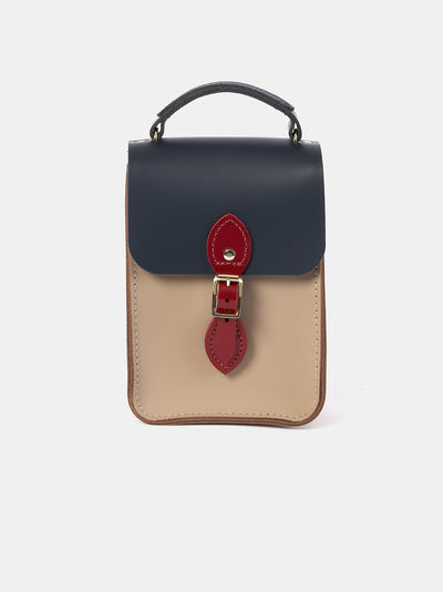 The Mini Binocular Bag - Mushroom, Navy & Red Patent