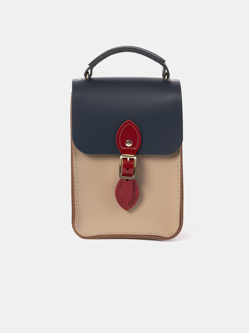 The Mini Binocular Bag - Mushroom, Navy & Red Patent