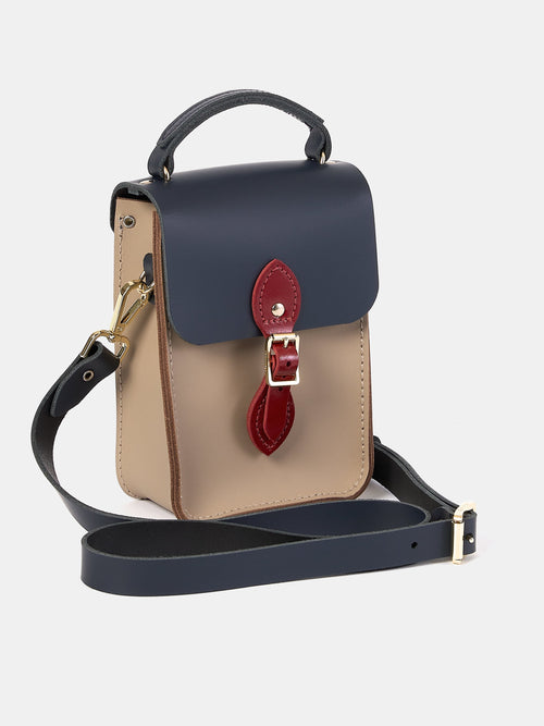 The Mini Binocular Bag - Mushroom, Navy & Red Patent