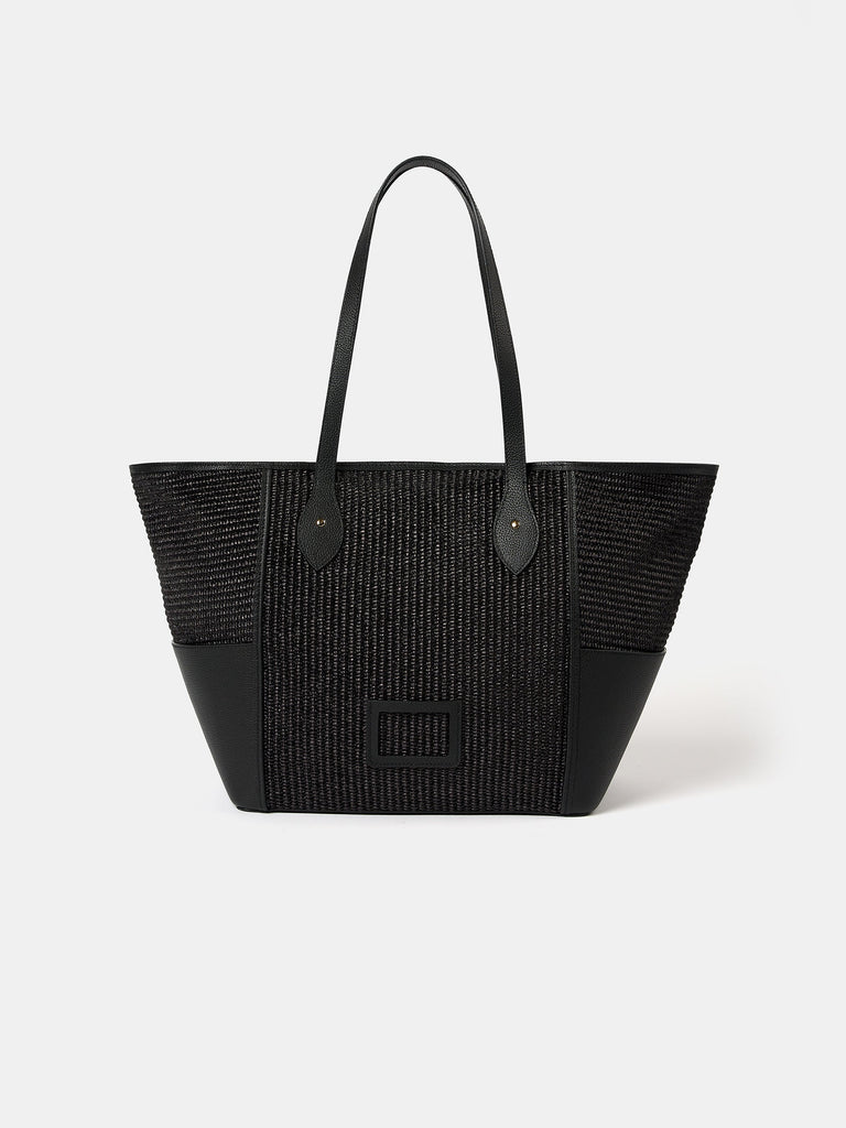 Raffia Tote Raffia & Madras Grain Leather