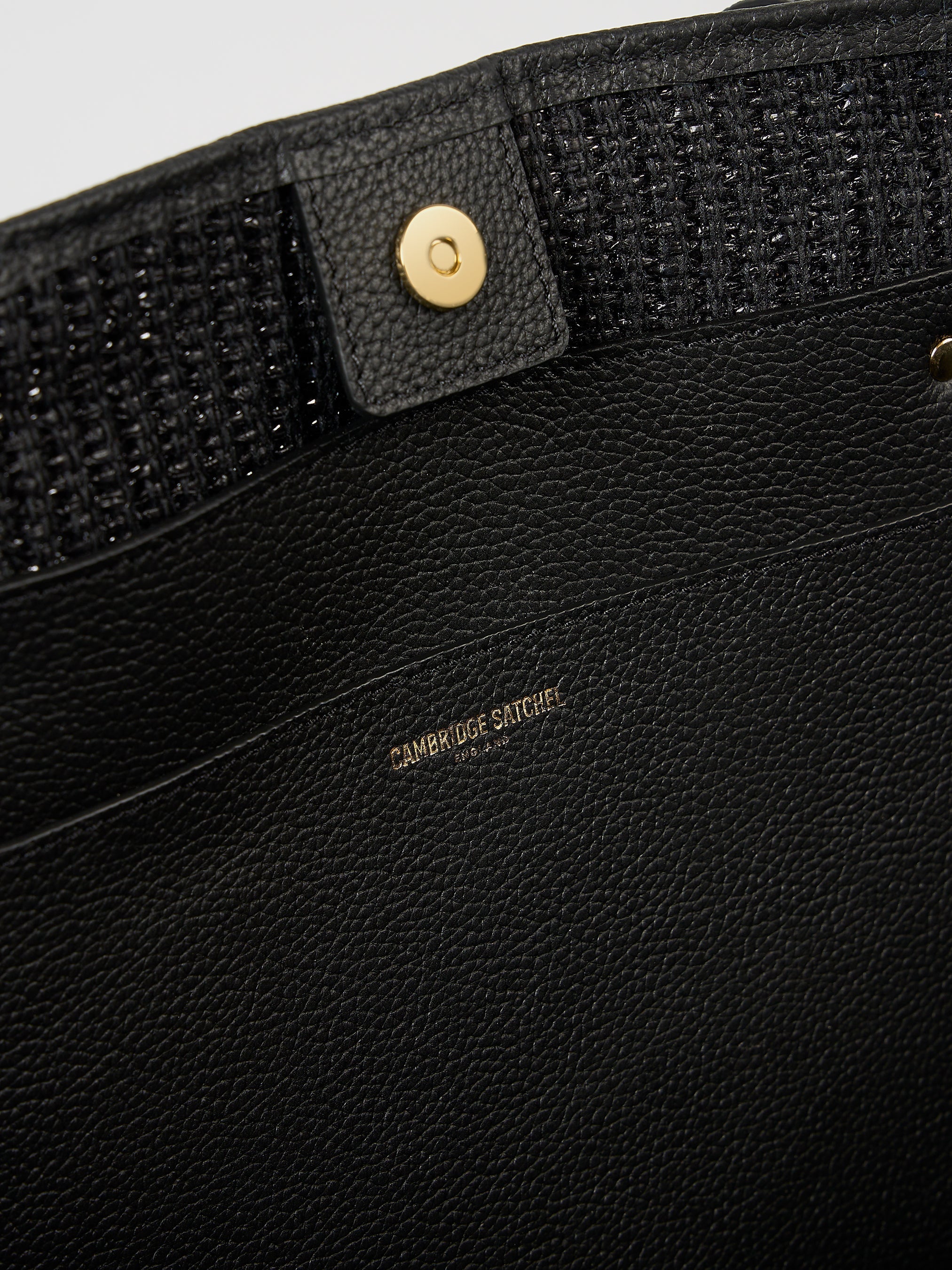 The Raffia Tote - Black Raffia & Madras Grain Leather | Cambridge