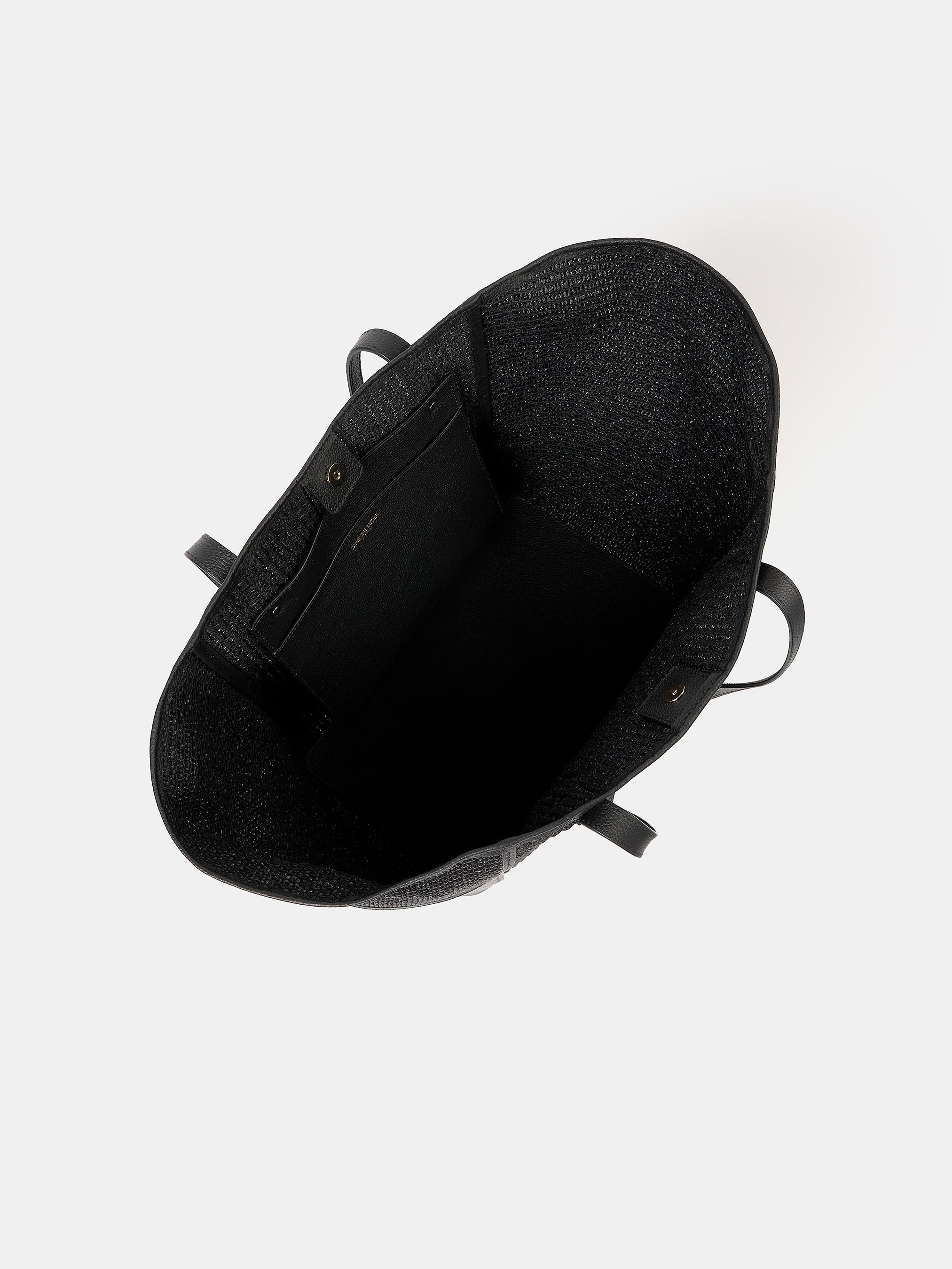 The Raffia Tote - Black Raffia & Madras Grain Leather | Cambridge