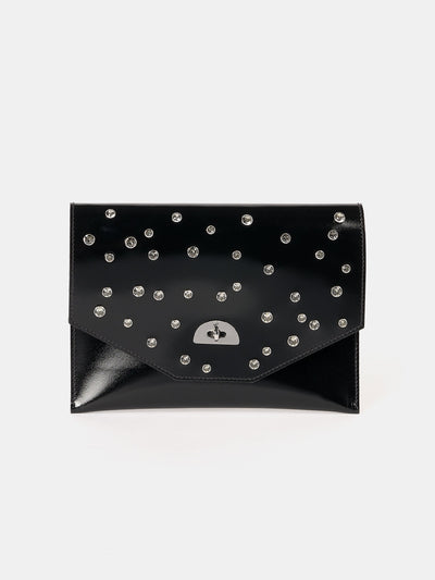 The Twist Lock Pouch - High Shine Black with Swarovski® Crystals