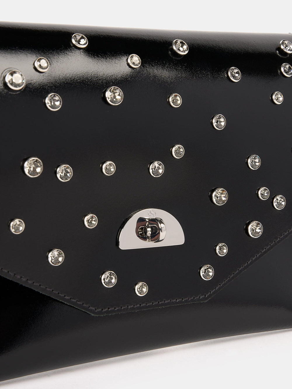 The Twist Lock Pouch - High Shine Black with Swarovski® Crystals