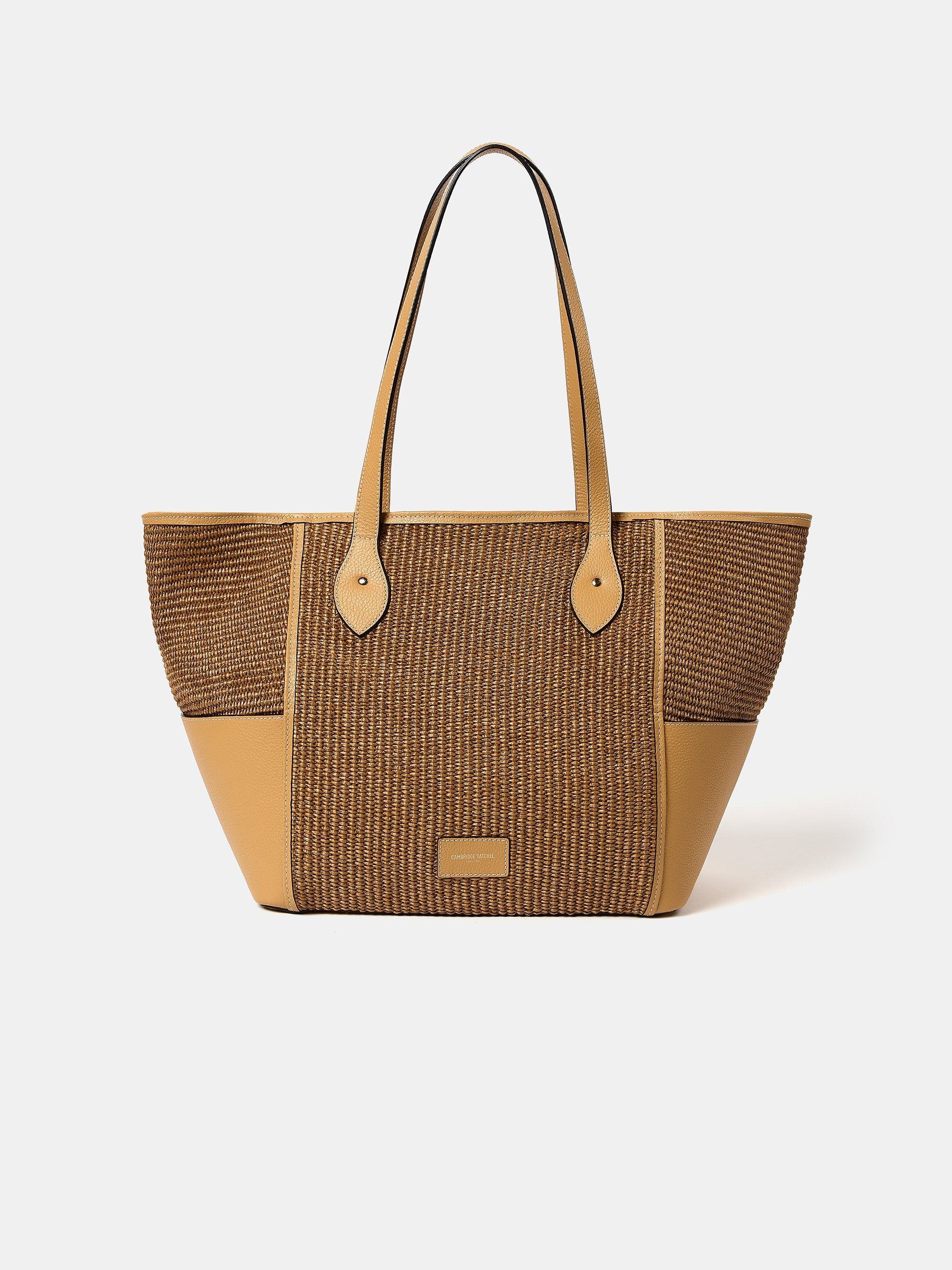 The Raffia Tote - Sand Raffia & Madras Grain Leather | Cambridge