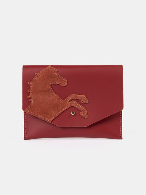 The Year of the Horse Money Purse - Red with Rust Suede Horse