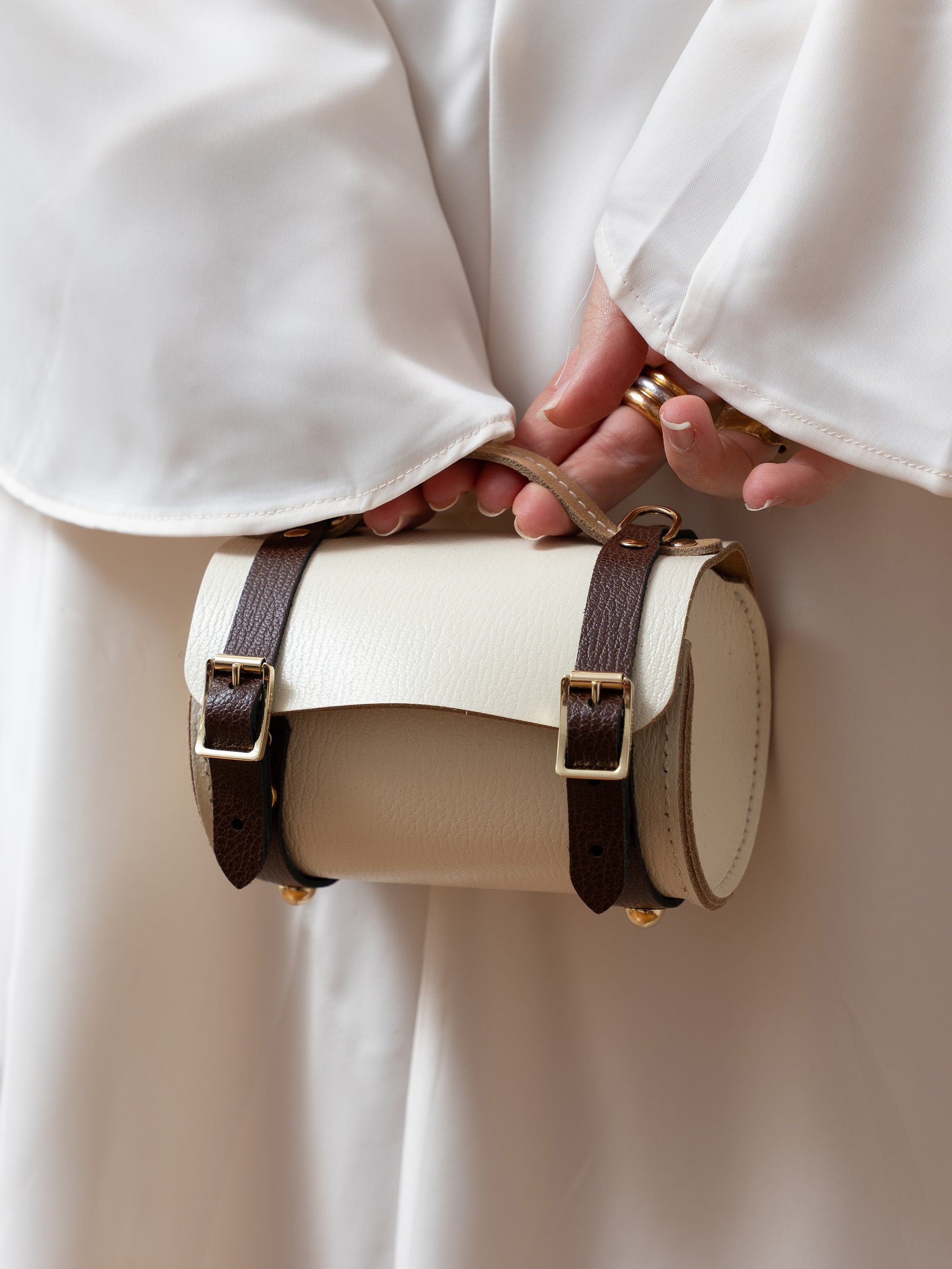 The Micro Bowls Bag - Walnut, Sheepskin & Natural Goat Grain