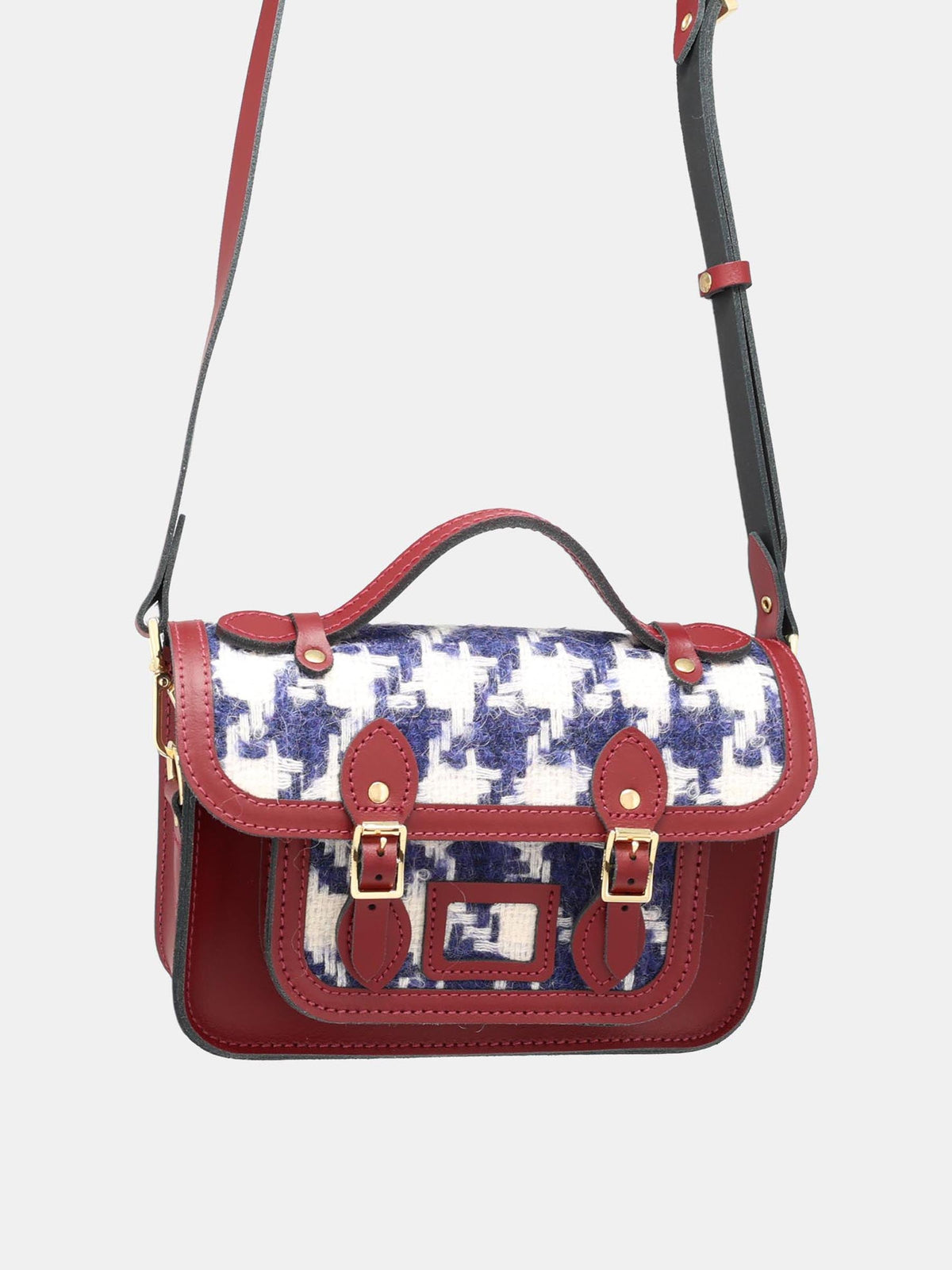 The Mini - Oversized Blue Houndstooth and Oxblood