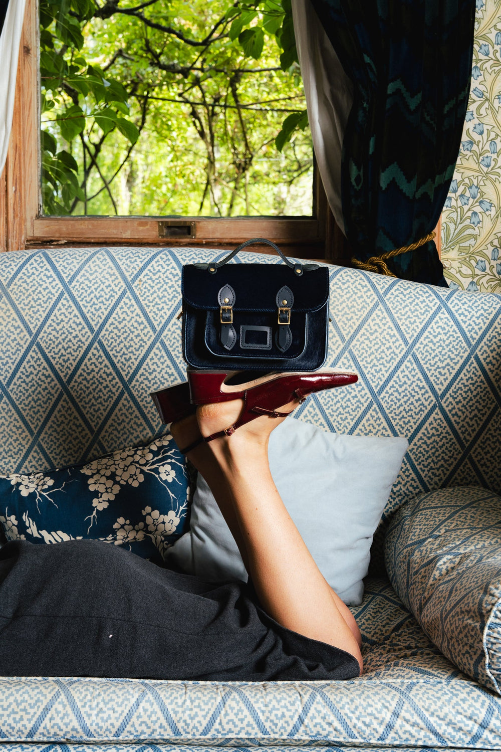 Mini Satchel - Navy hair-on-hide