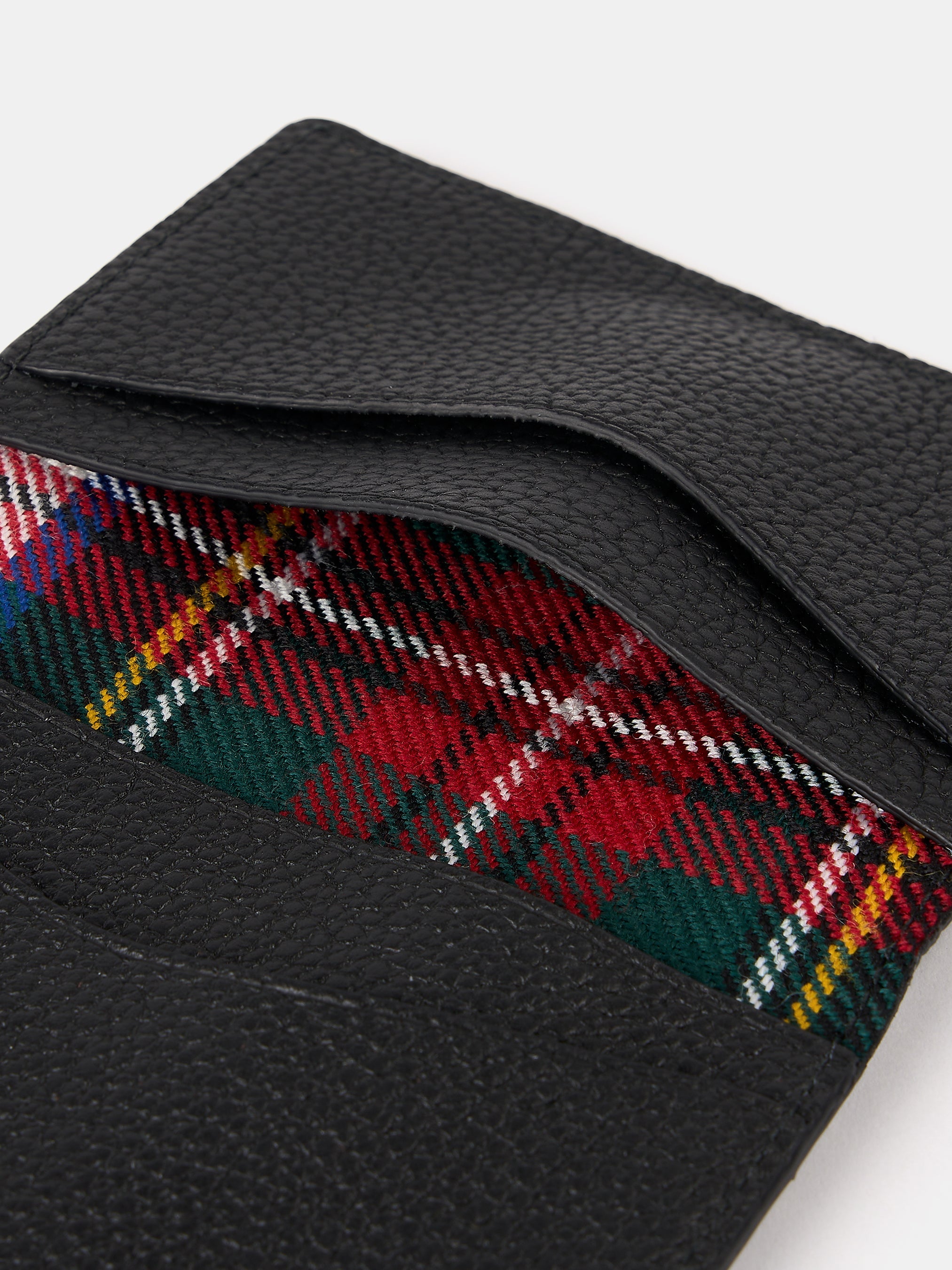 The Double Credit Card Holder - Black with Tartan Madras Grain