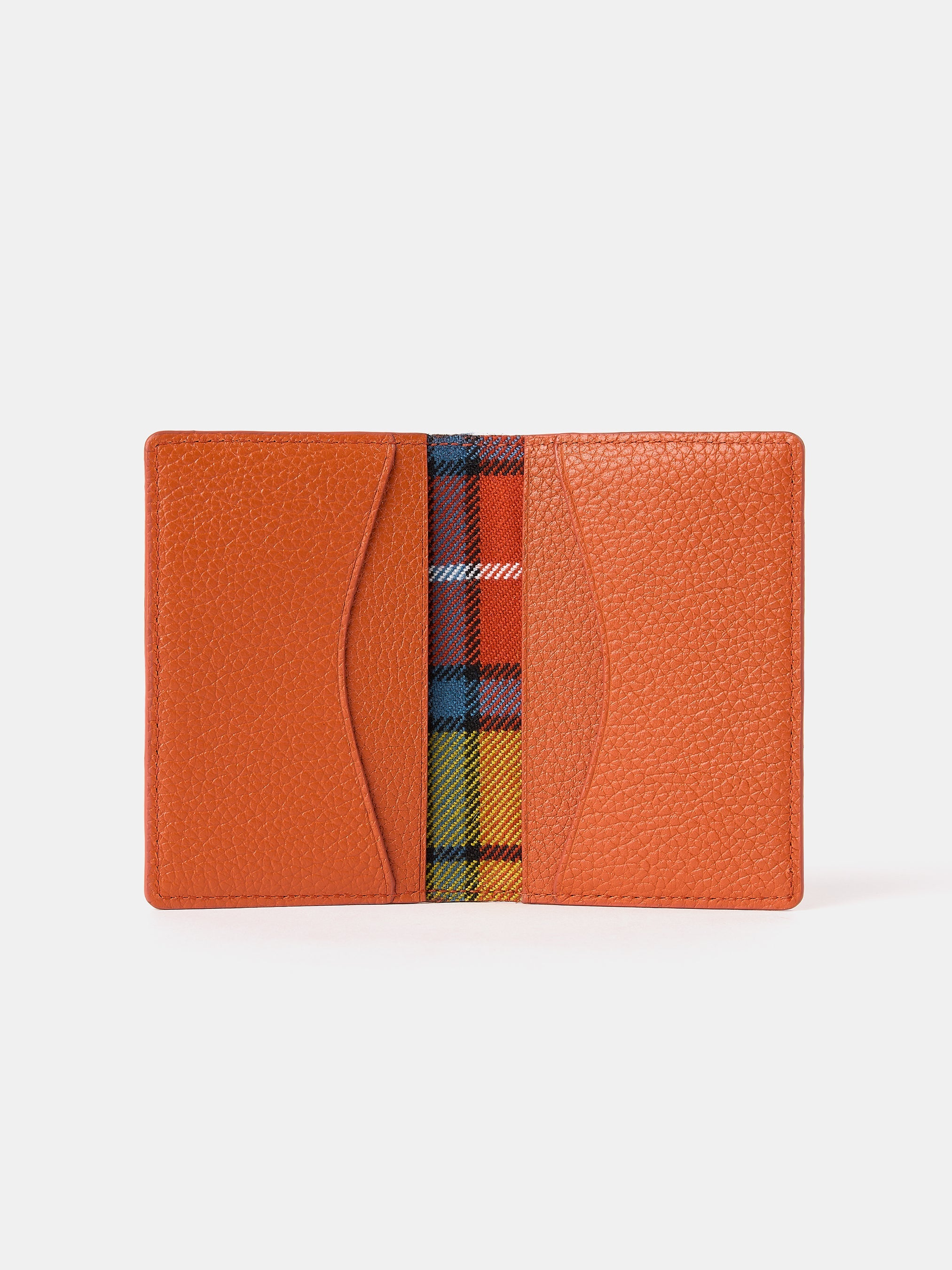 The Double Credit Card Holder - Ochre with Tartan Madras Grain