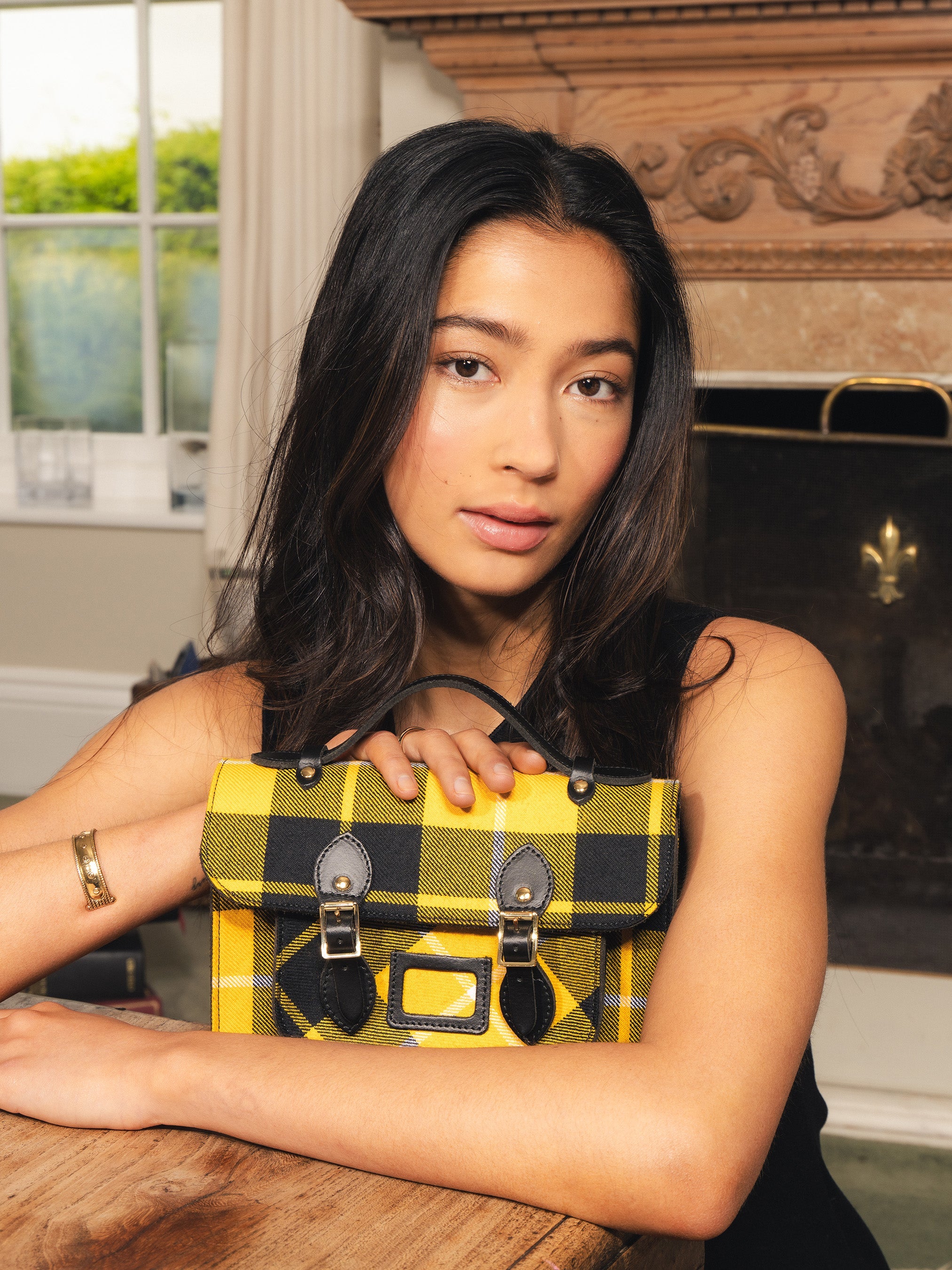 Mini Satchel - Yellow Tartan with Black Trim | Cambridge Satchel