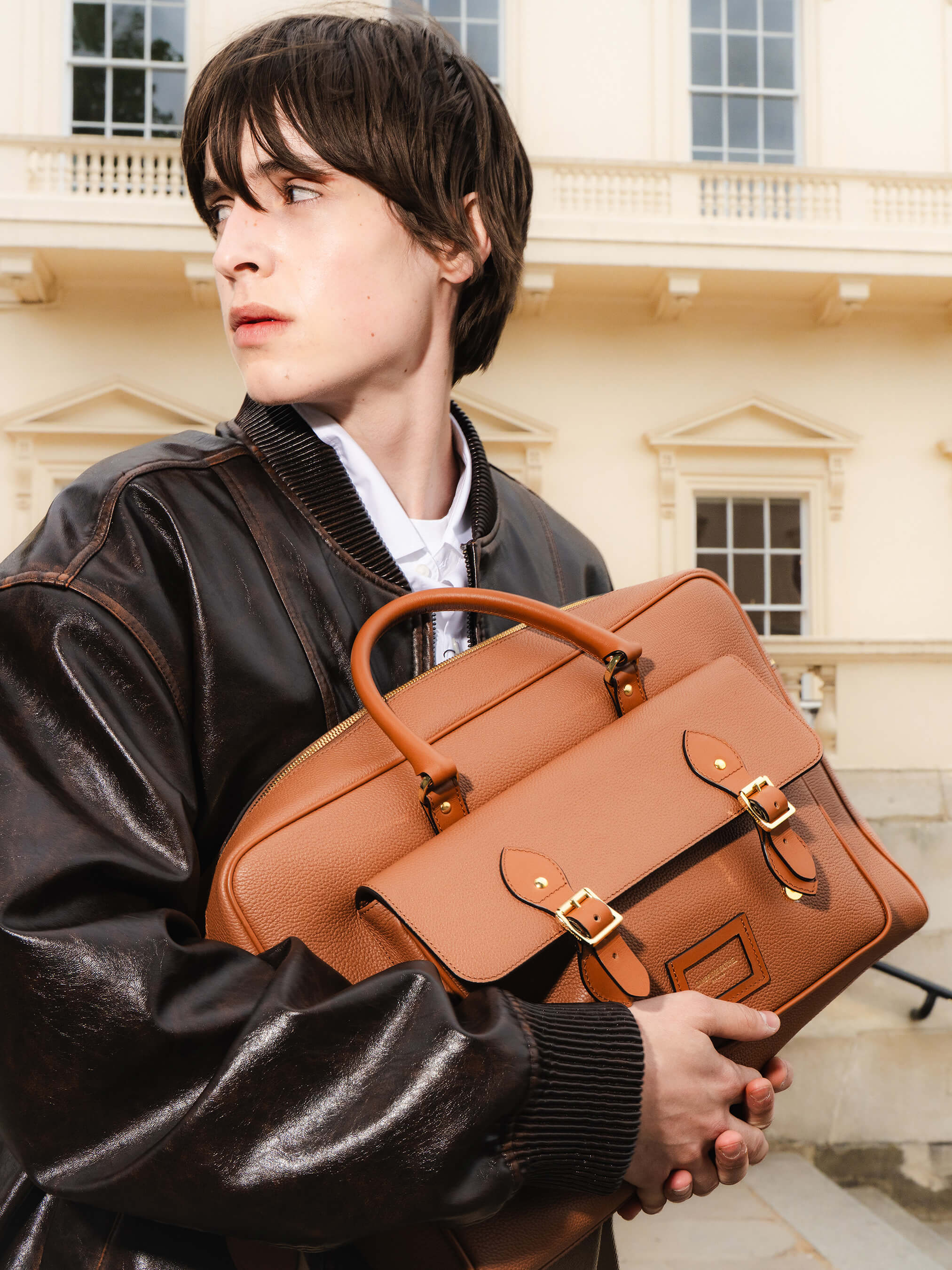 The Leather Brief - Brown Tan Calf Grain | Cambridge Satchel Company