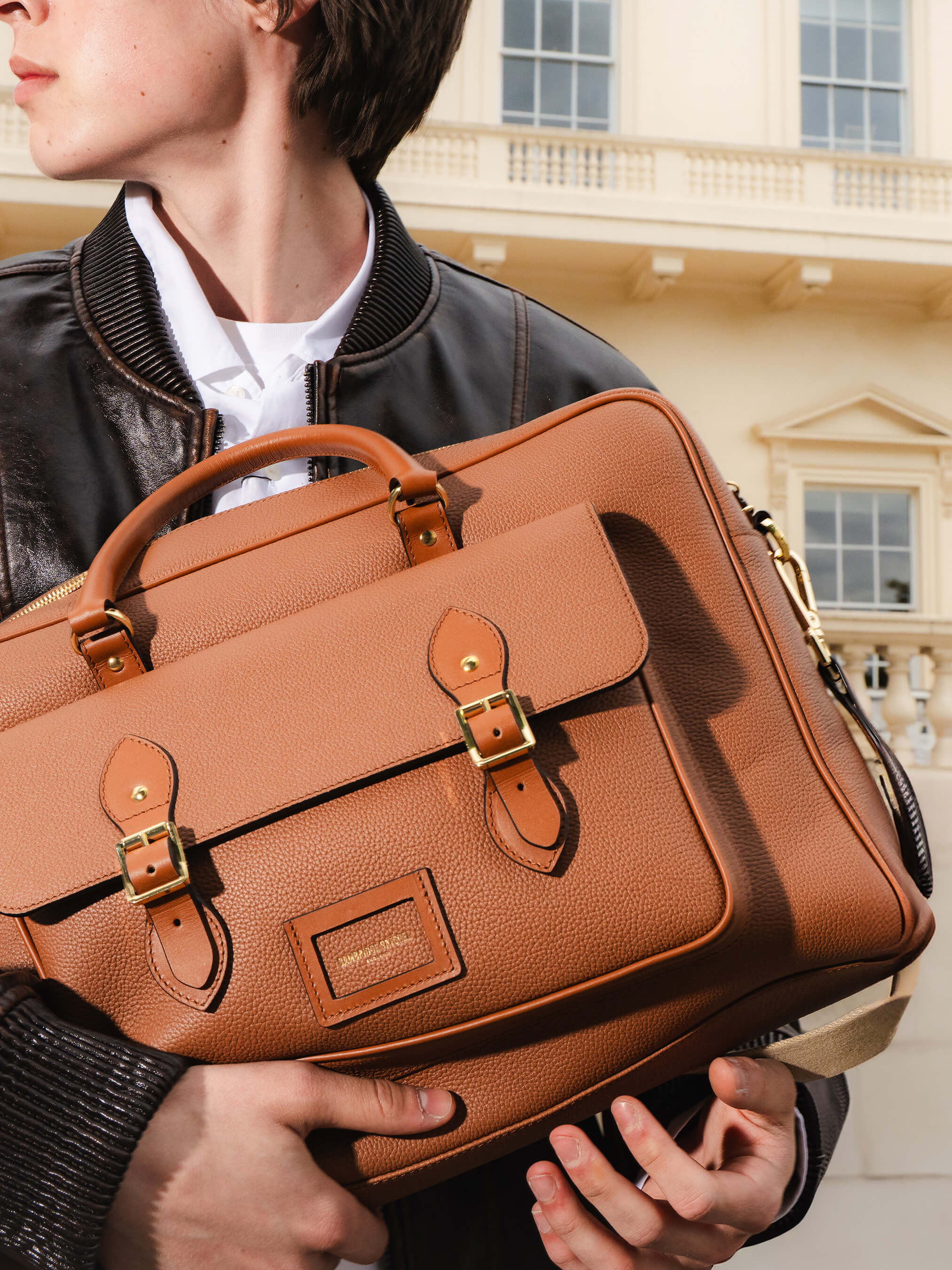 The Leather Brief - Brown Tan Calf Grain | Cambridge Satchel Company