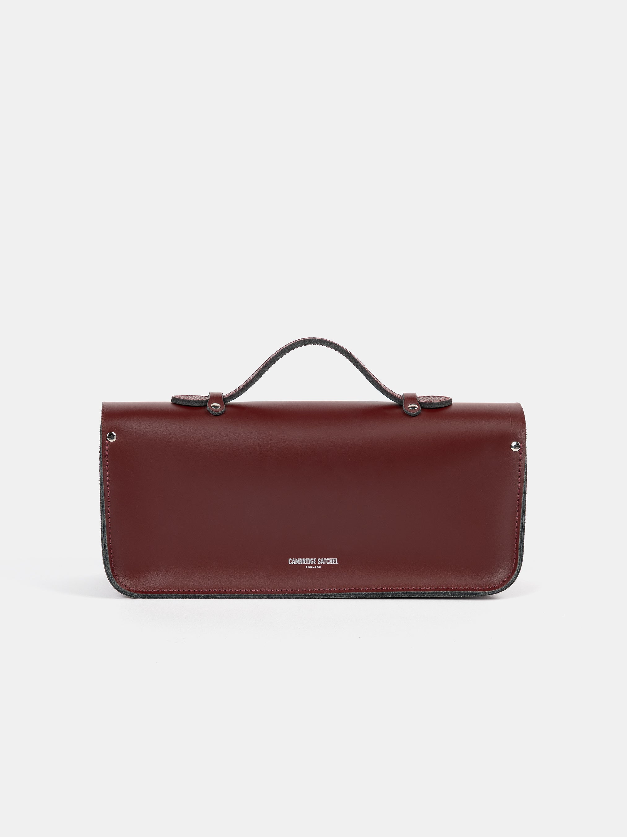 Long Leather Satchel with Magnetic Closure in Oxblood Reverse Shot