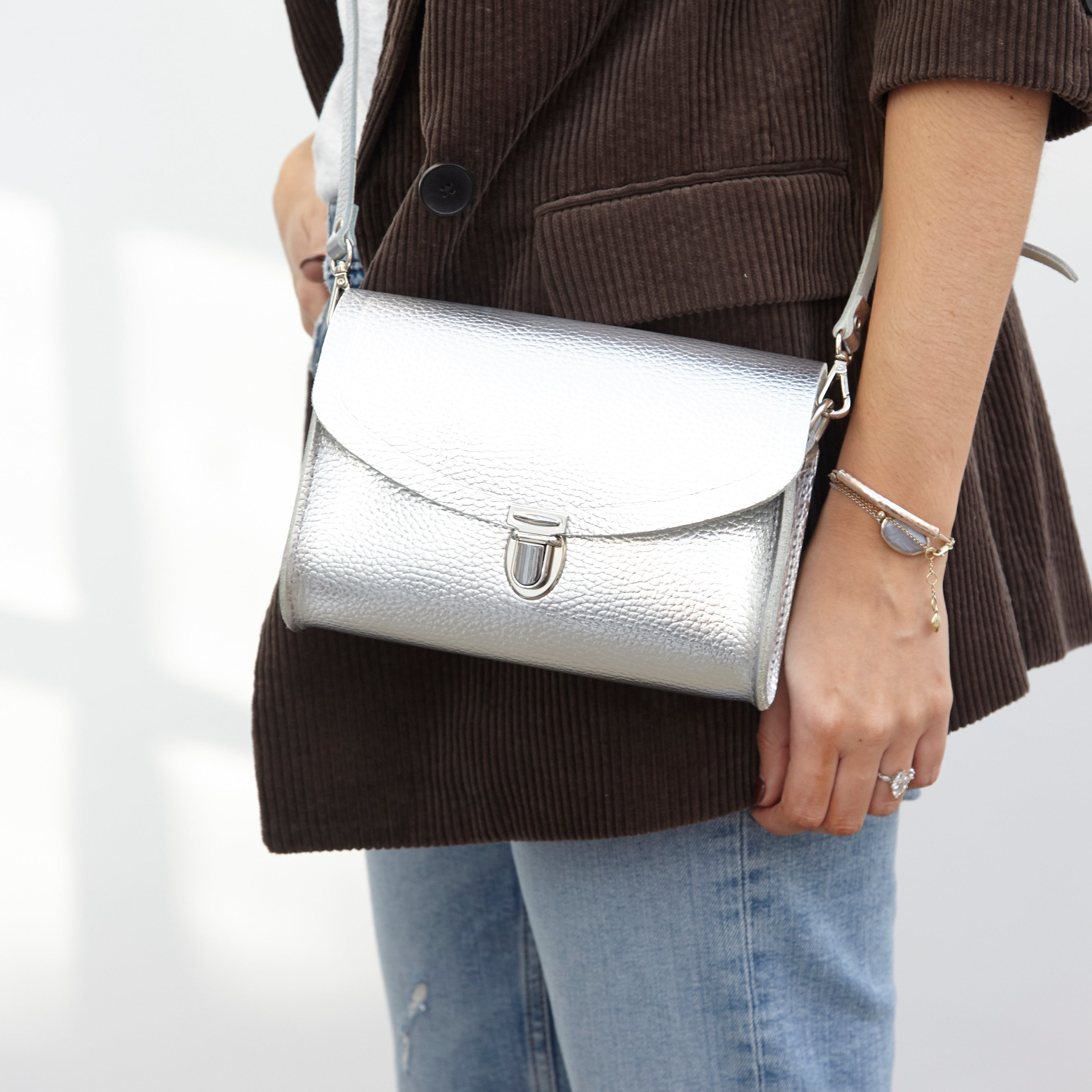 Silver Cambridge Satchel Leather Cross Body & Clutch Bag