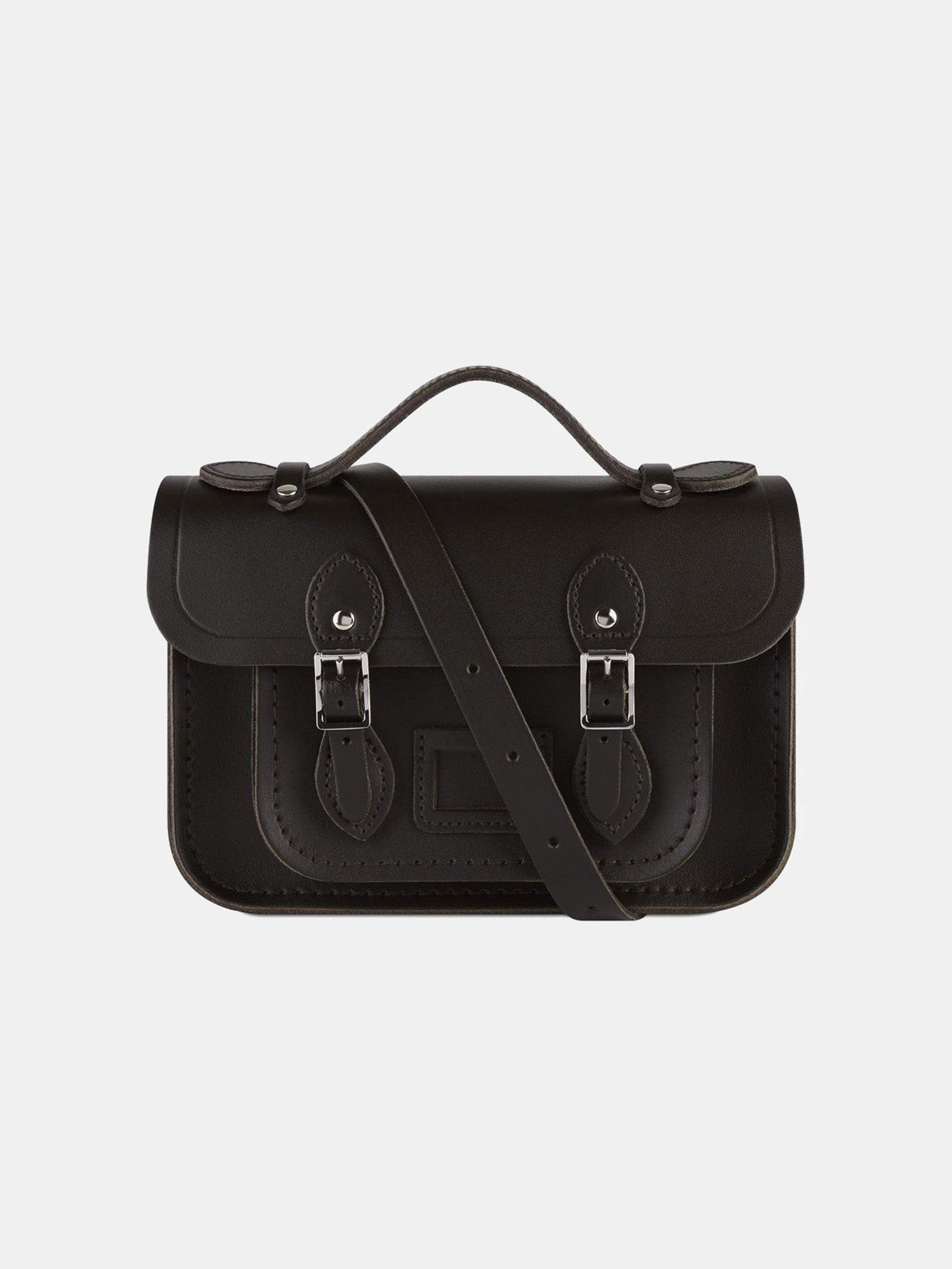 Mini Satchel - Black 1914 Grain with Purple Velvet | Cambridge Satchel