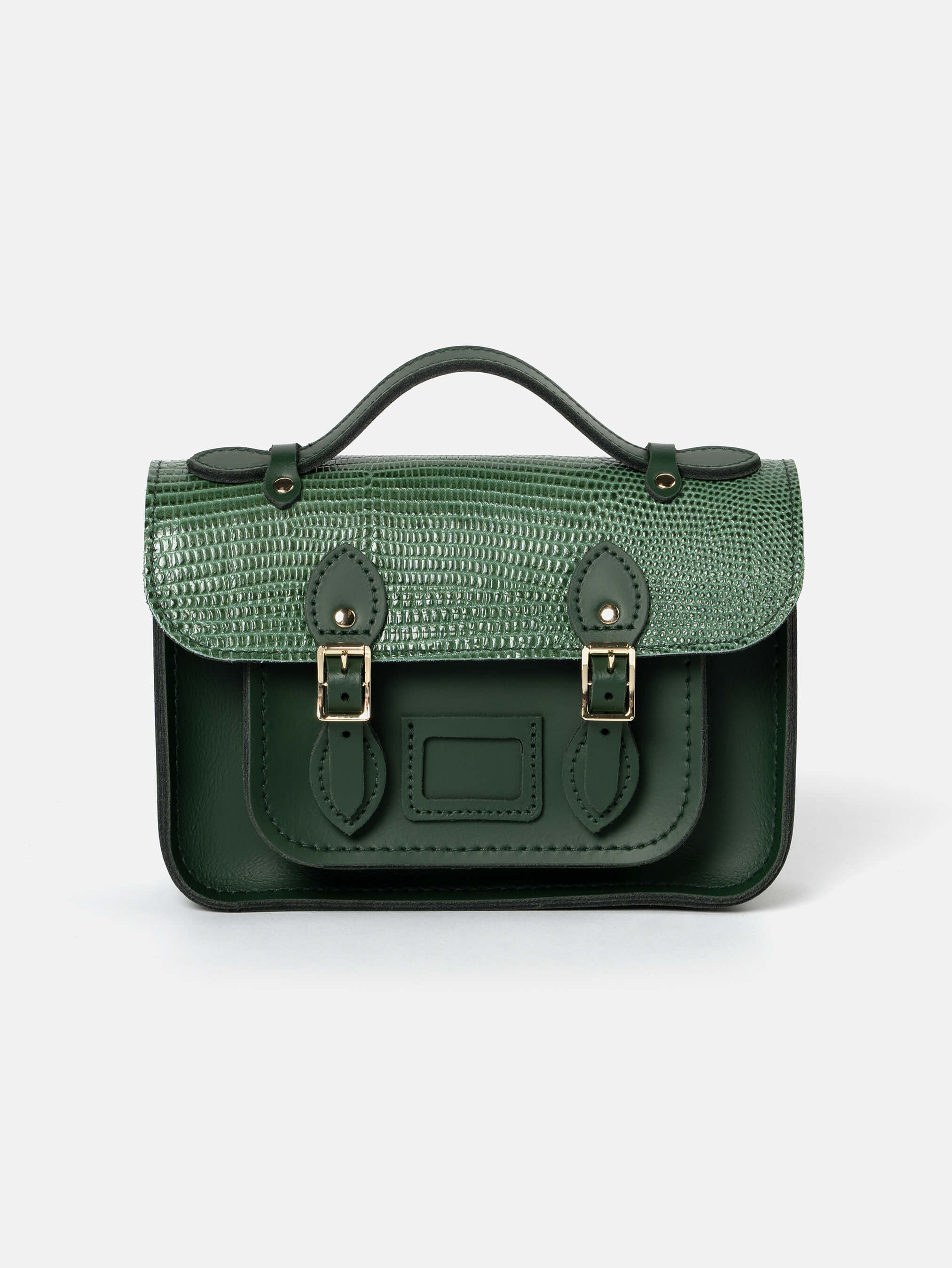 The Mini -  Green Lizard Print Calf Grain with Racing Green