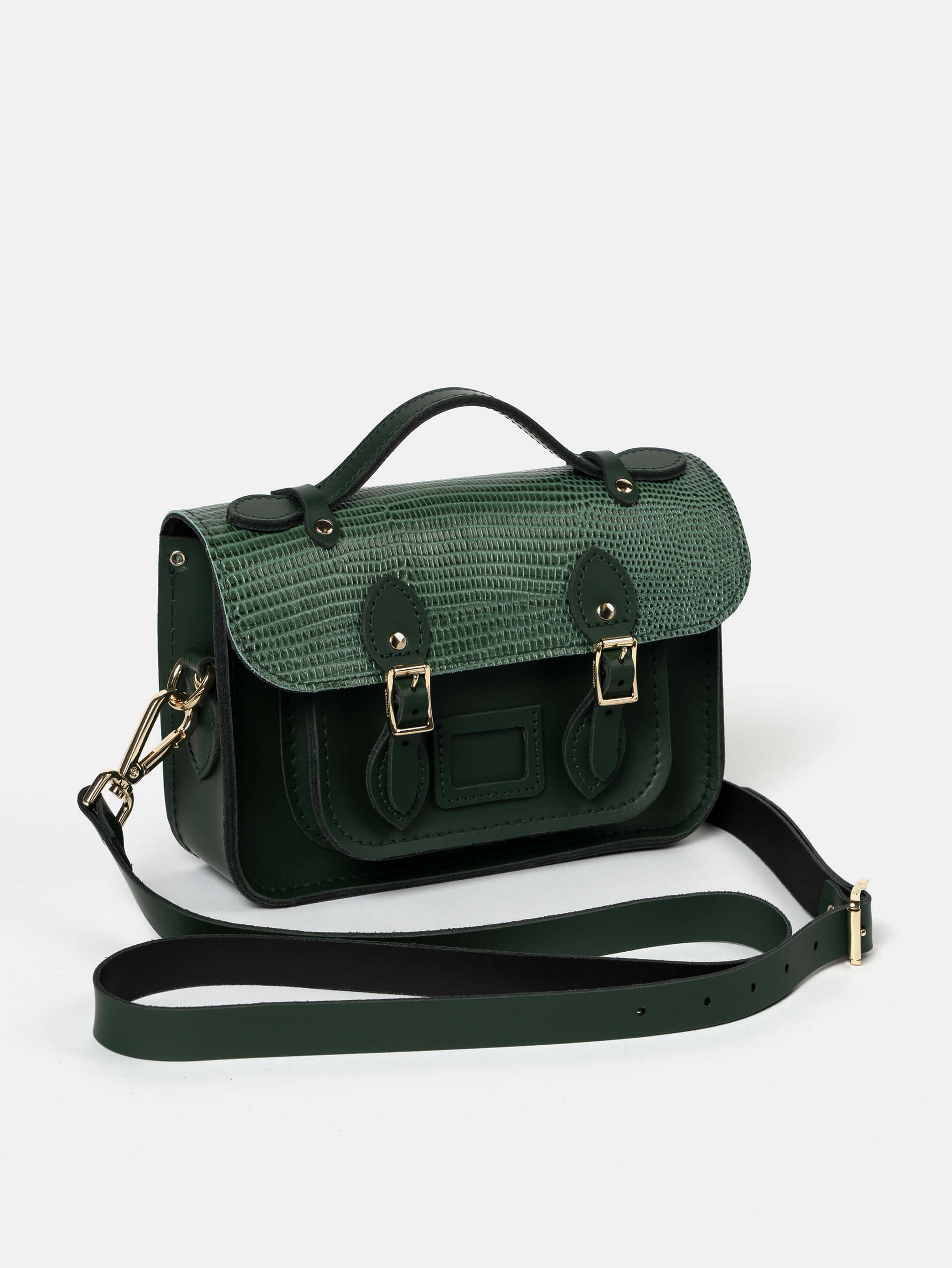 The Mini -  Green Lizard Print Calf Grain with Racing Green