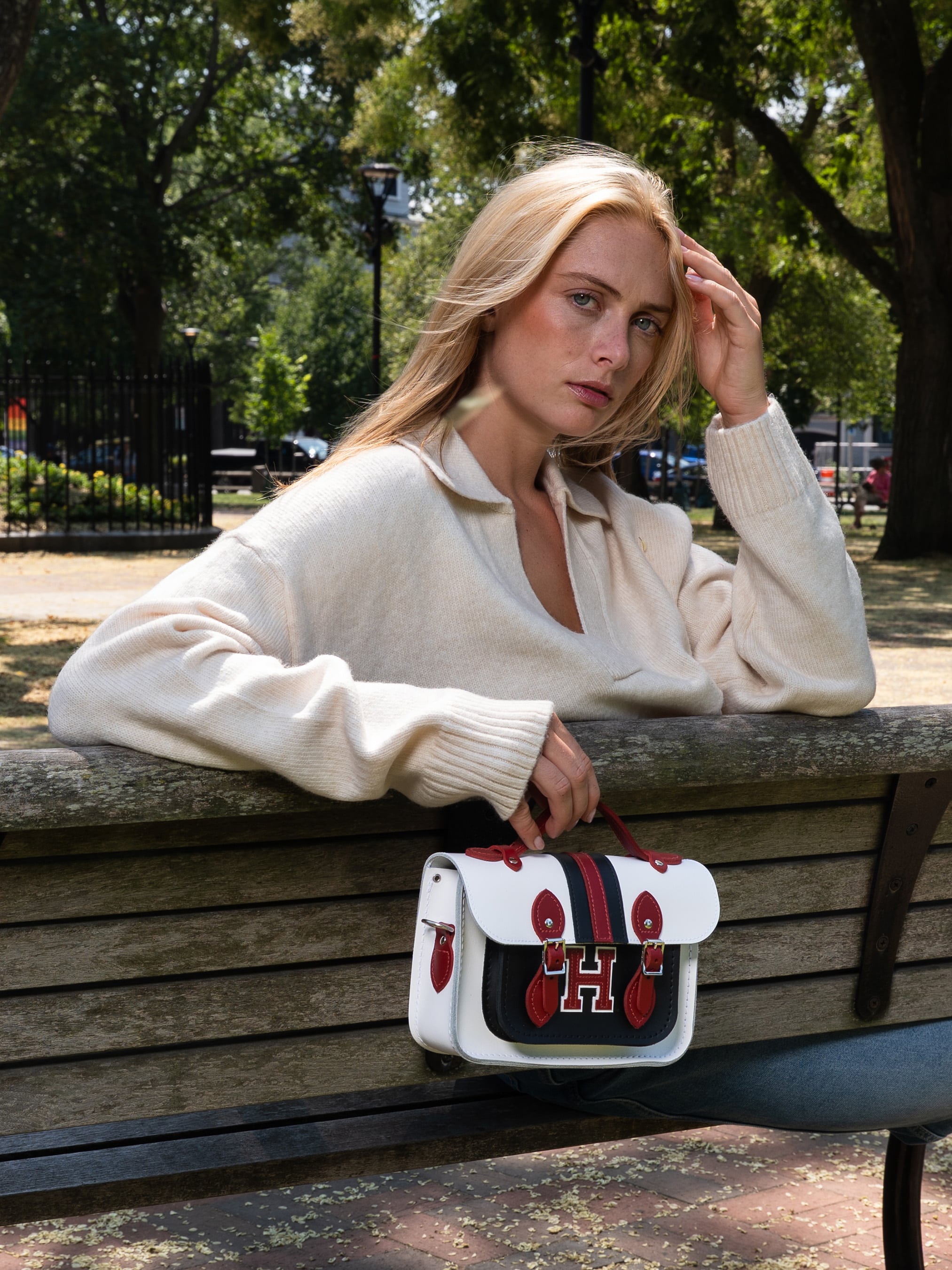 Mini Satchel - White with Harvard Stripe | Cambridge Satchel