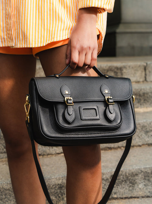 The Soft Satchel - Black Calf Grain