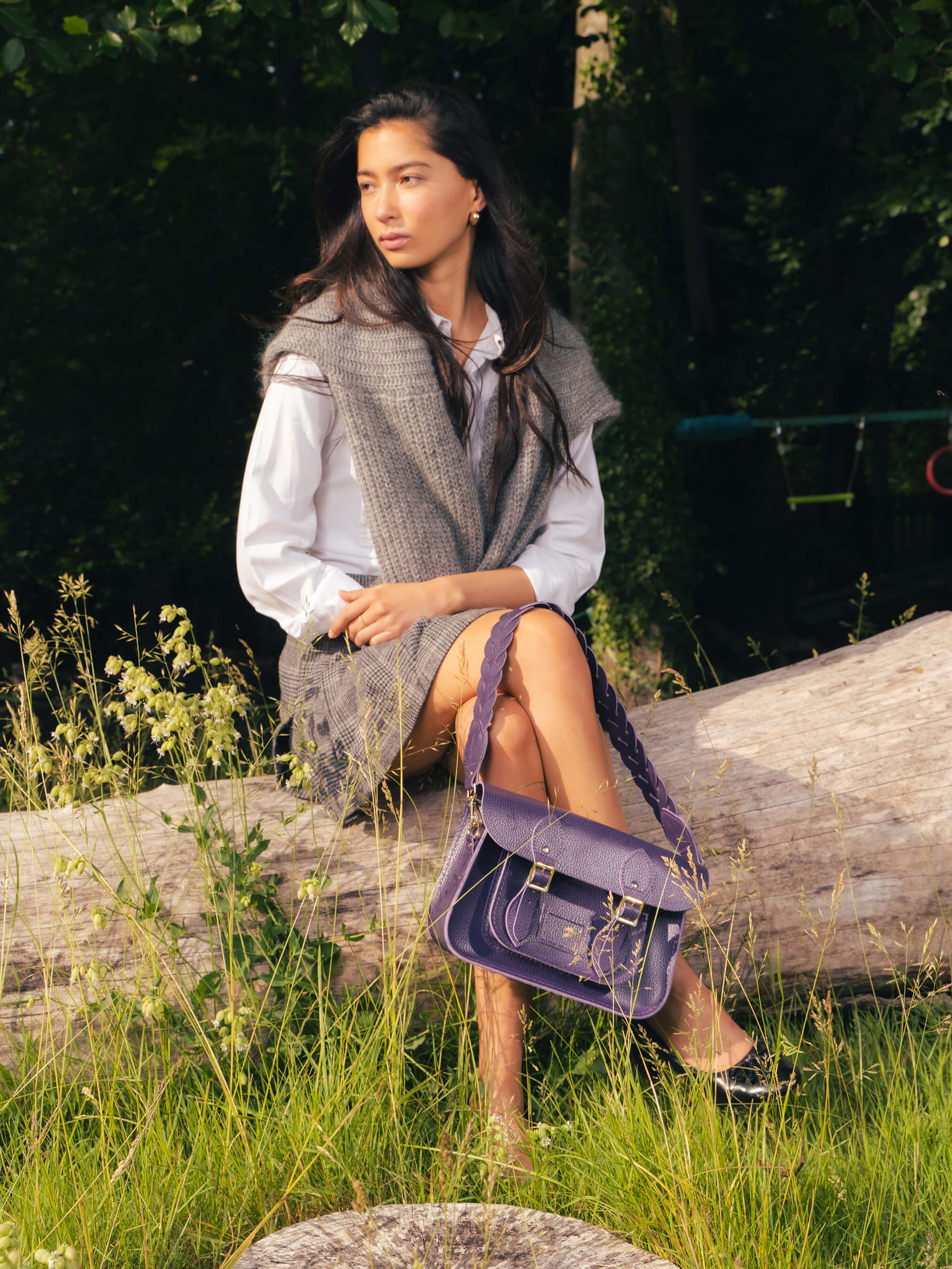 Cambridge Satchel コラボ スクイグルショルダー Leather Satchel Shoulder Bag - Deep Purple | Cambridge Satchel
