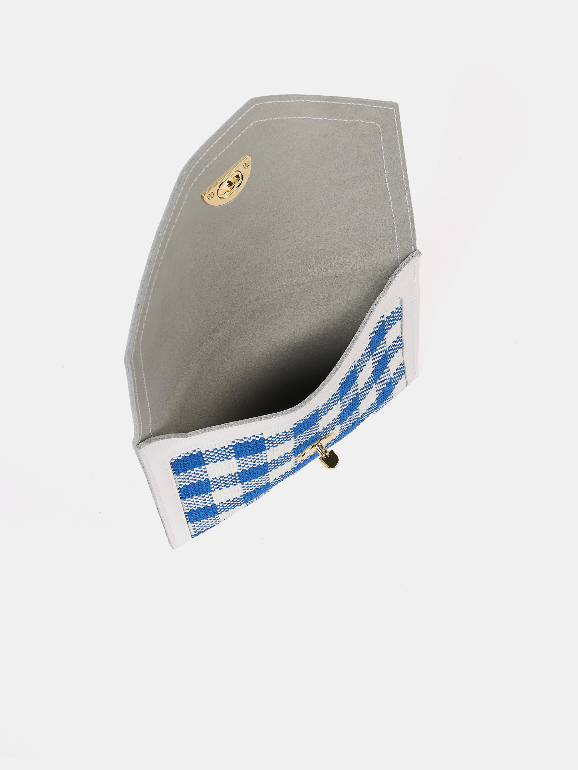 The Twist Lock Pouch - Ultramarine Blue Plaid and Brilliant White
