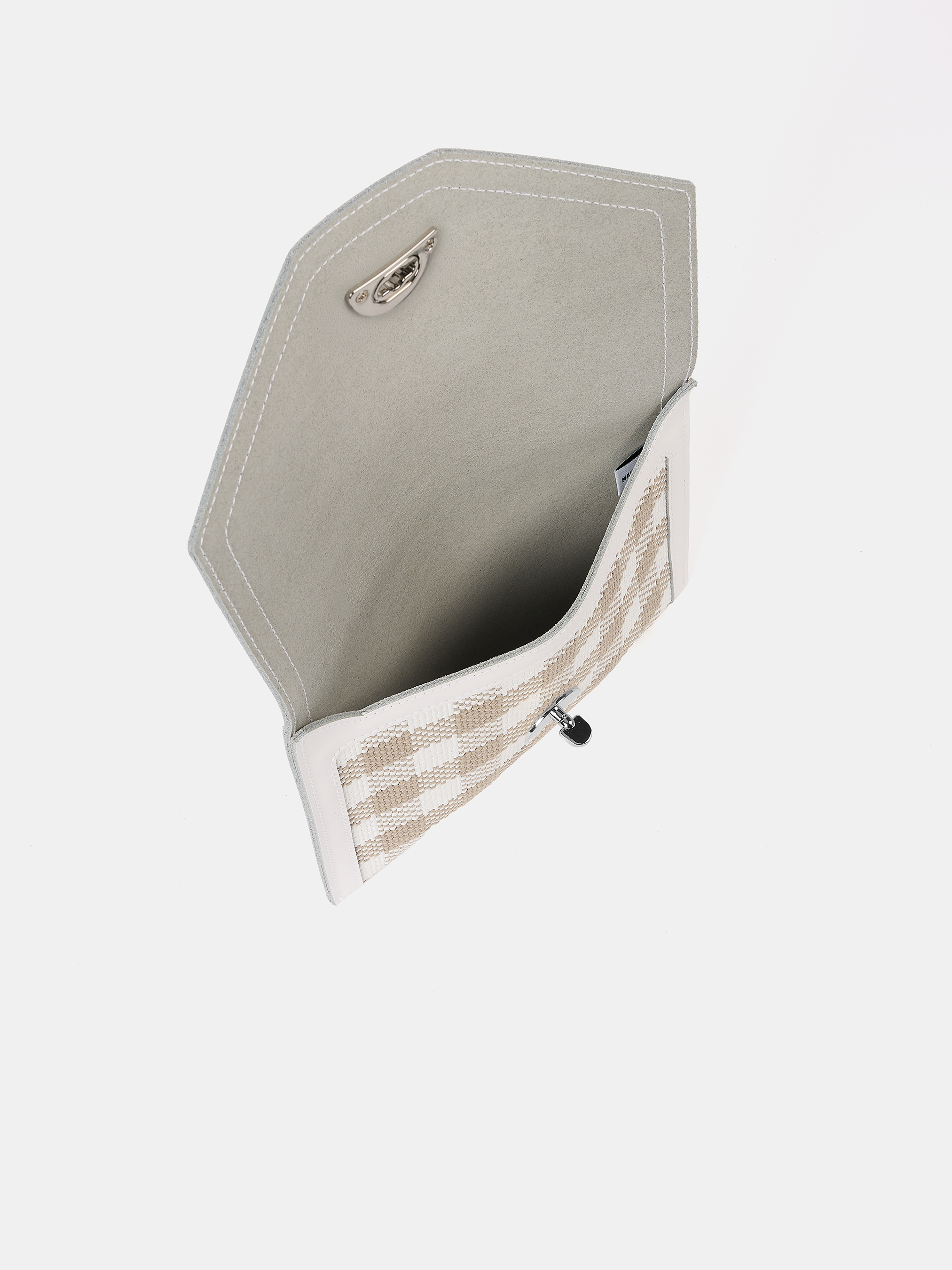 The Twist Lock Pouch - Taupe Plaid & Brilliant White