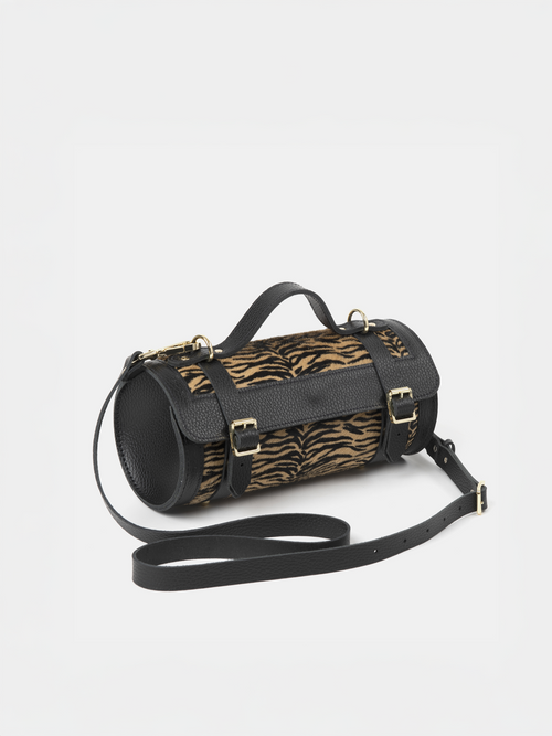 The Bowls Bag - Black Celtic Grain & Tiger Print Haircalf