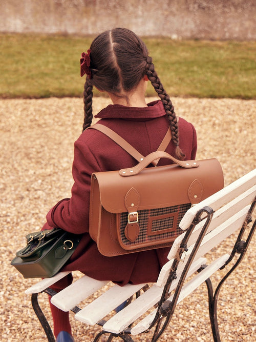 The 13 Inch Batchel Backpack - Vintage with Pepa London Brown Tweed - The Cambridge Satchel Company US Store